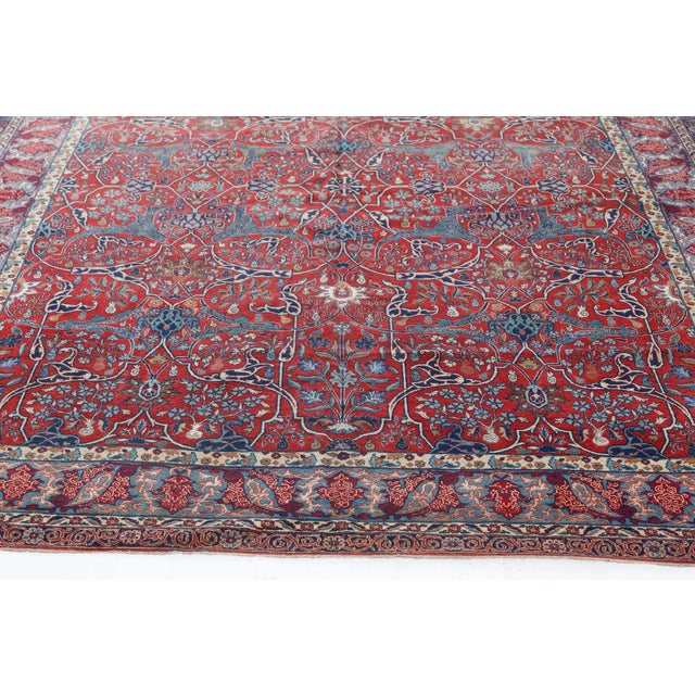 One-of-a-Kind Antique Persian Tehran Botanic Red, Blue Handmade Wool Rug For Sale - Image 9 of 9