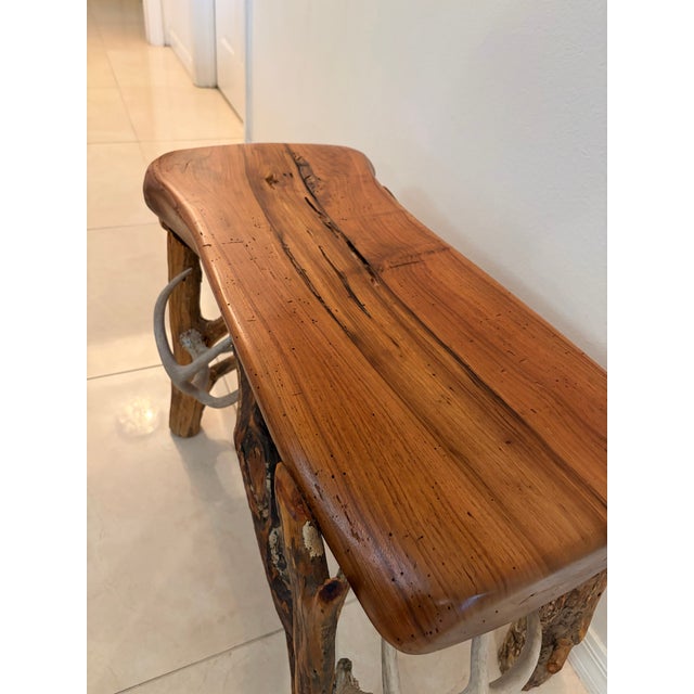 2000 - 2009 Rustic Live-Edge and Antler Accent Table For Sale - Image 5 of 10
