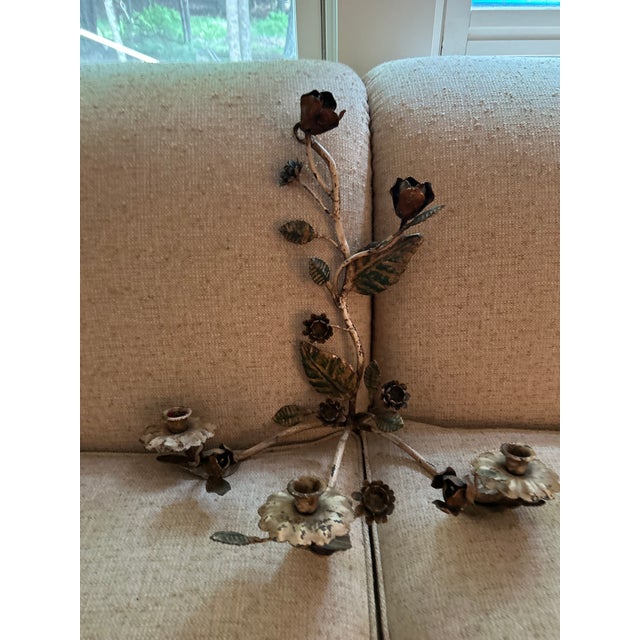 1950s Tole Floral Wall Sconce For Sale - Image 13 of 13