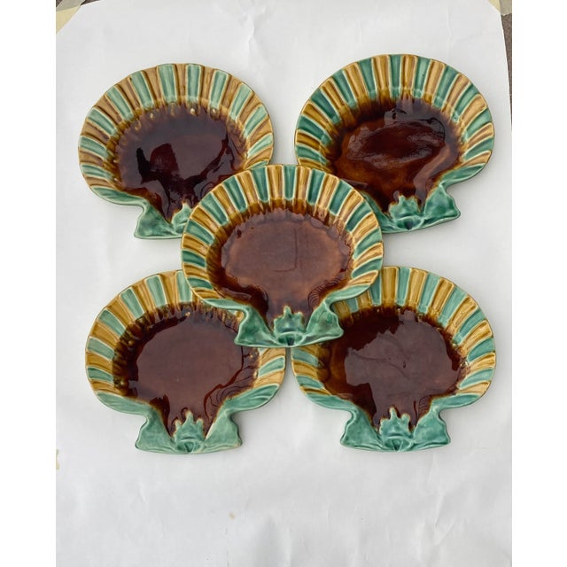 Ceramic 19th Century French Majolica Shell Plates Choisy Le Roi-Set of 5 For Sale - Image 7 of 7