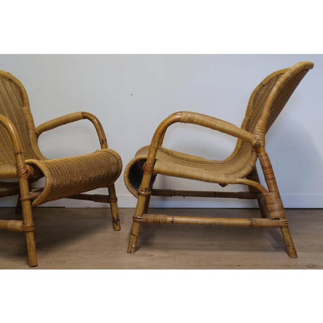Vintage Wicker and Bamboo Armchairs, 1960s, Set of 2 For Sale - Image 4 of 18