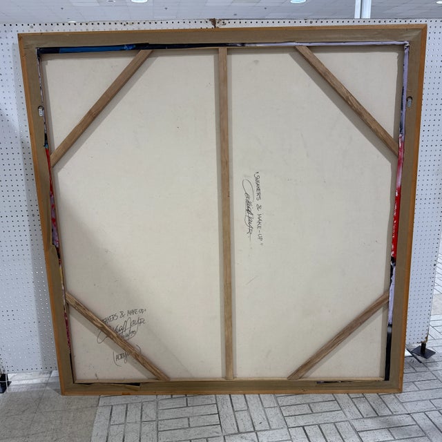 Vintage Abstract Graffiti Style Street Life Abstract Painting by Listed Artist Cecilia Mayr “Sneakers & Makeup" Framed For Sale - Image 12 of 12