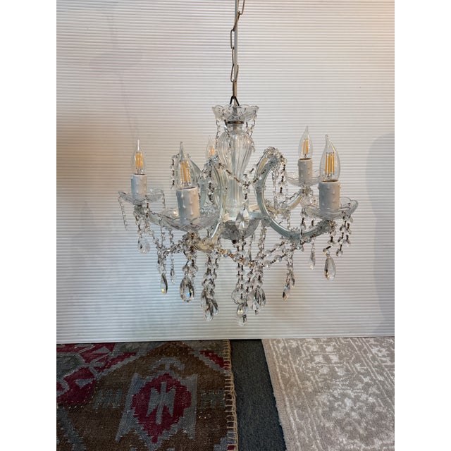 2020s Traditional Crystal and Glass Five-Light Chandelier For Sale - Image 5 of 12