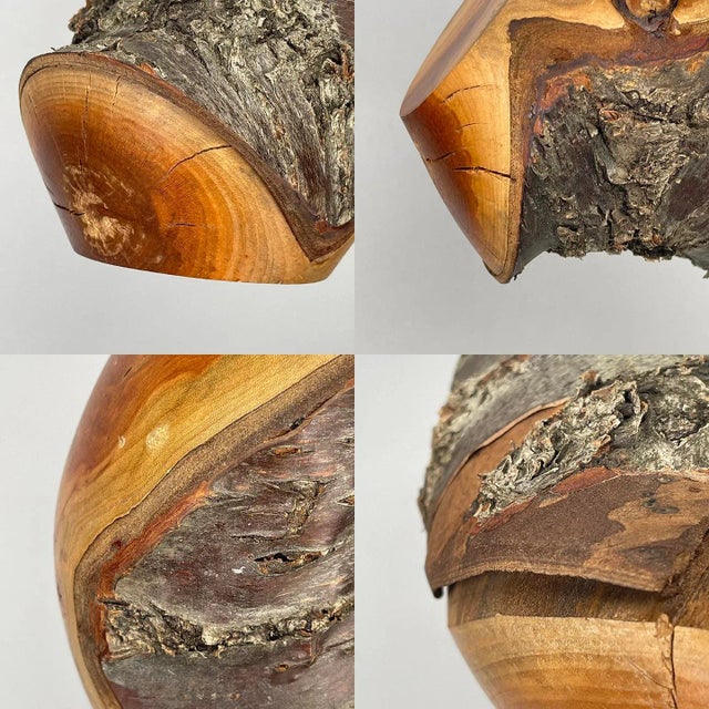 Paul Russell Designs Hand Turned Cherry Wood Live Edge Vase, Signed For Sale - Image 11 of 13
