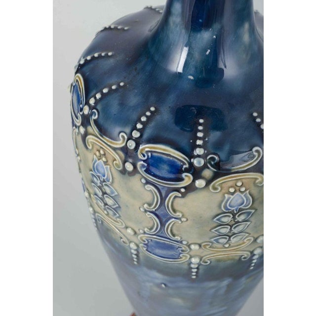 Tall Chamotte Vase with Blue and White Hues from Royal Doulton, 1920s For Sale - Image 3 of 5