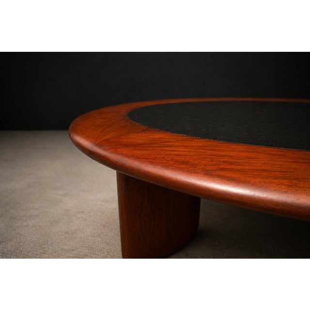 Round Coffee Table in Solid Hardwood & Black Leather, Brazilian Modern, 1970s For Sale In New York - Image 6 of 15