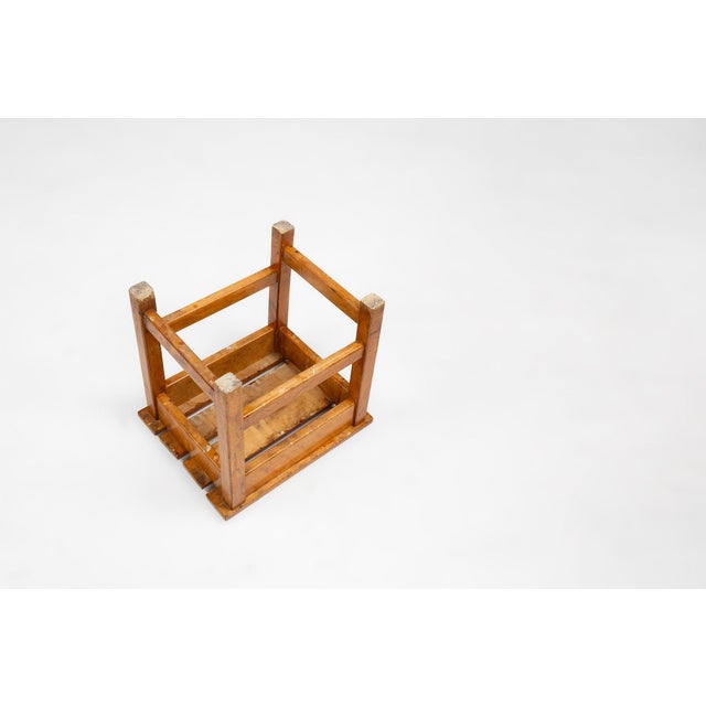 Industrial Brutalist Wooden Stool, Belgium, 1920s For Sale - Image 9 of 11