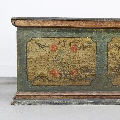 Large Painted Folk Art Chest, 1753 For Sale - Image 10 of 12