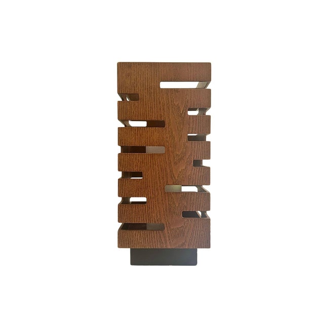 This vintage mid-century modern shadow box table lamp is constructed in the architectural style of Frank Lloyd Wright. It...