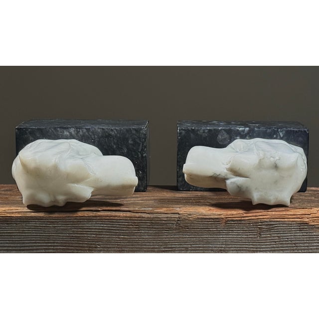 Stone Vintage Italian Hand Carved Alabaster Dog Bookends (Pair) For Sale - Image 7 of 12