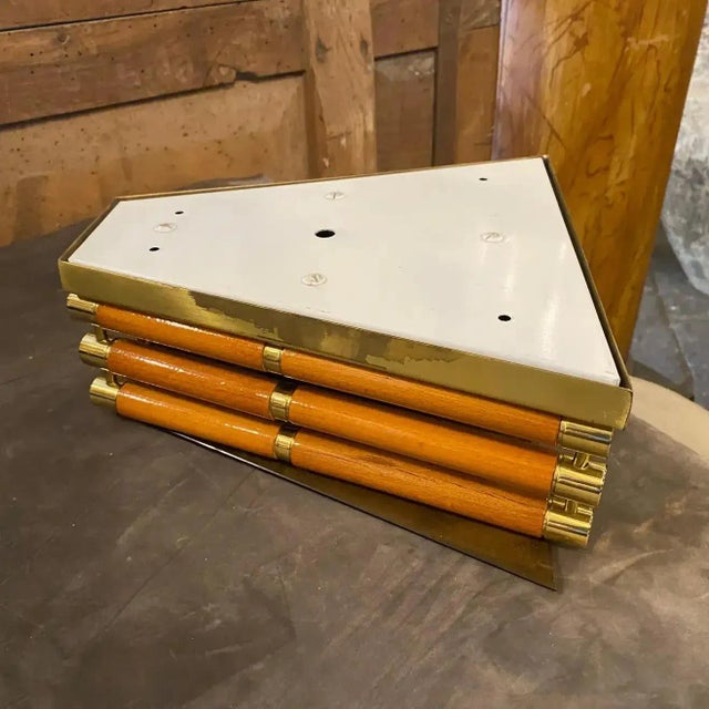 1980s Modernist Glass, Wood and Brass Italian Wall Sconce For Sale - Image 6 of 8