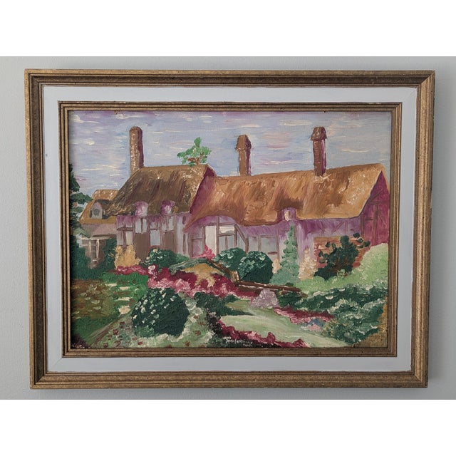 Vintage English Cotswolds Cottage Impressionist Painting Framed For Sale - Image 12 of 13