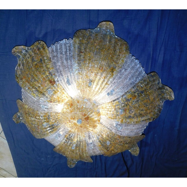 Glass 1960s Italian Clear and Amber Graniglia Murano Flush Mount For Sale - Image 7 of 9