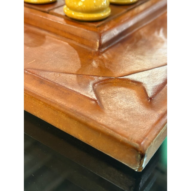 Leather Chess Set With Carved Wooden Pieces, Italy, 1960s–1970s For Sale In Los Angeles - Image 6 of 9