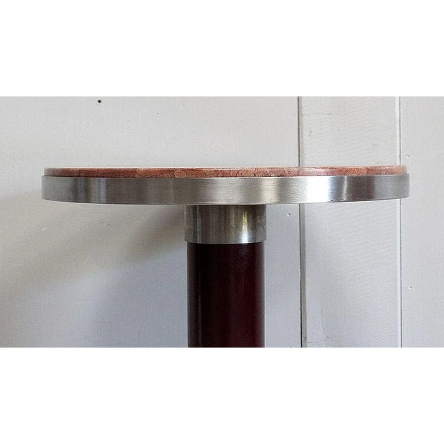 Metal Small Circular Brushed Stainless Steel Pedestal Table, 1920s For Sale - Image 7 of 18