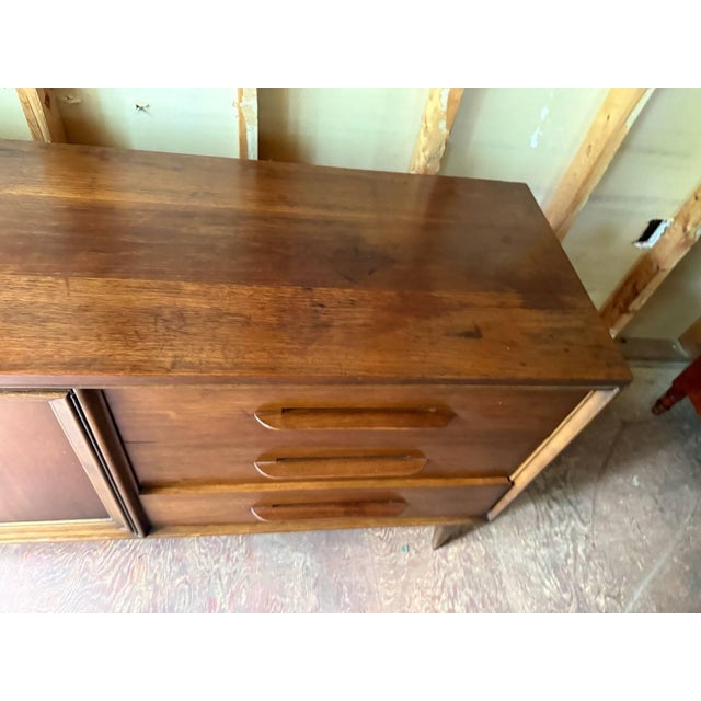 Mid Century Modern Walnut 74” Dresser by Bassett For Sale - Image 4 of 18