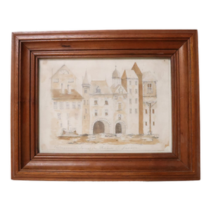 Mid-19th Century French Village Fountain Drawing