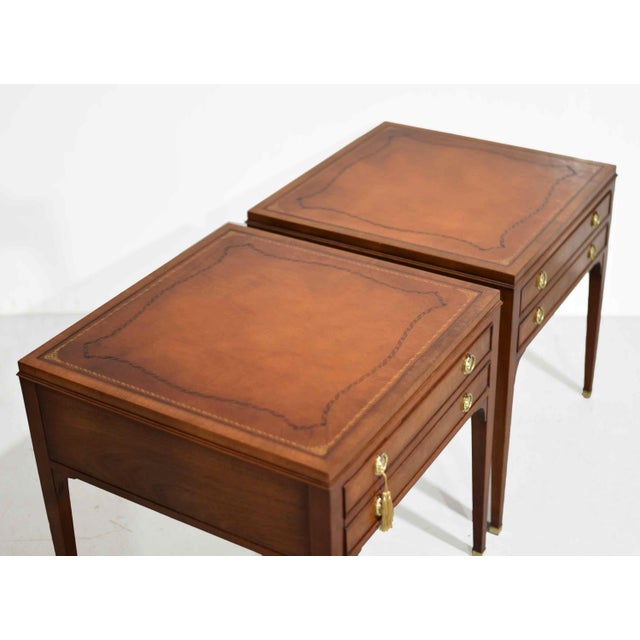 Mid Century French Directoire Mahogany Leather Side Tables by Heritage Henredon - A Pair For Sale - Image 9 of 13