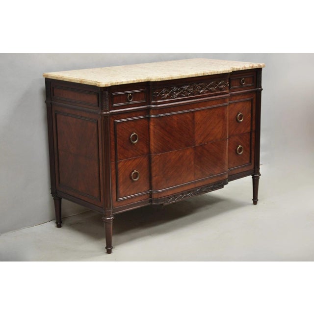 Antique French Louis XVI Maison Jansen Style Mahogany Marble Top Dresser Commode For Sale - Image 16 of 16
