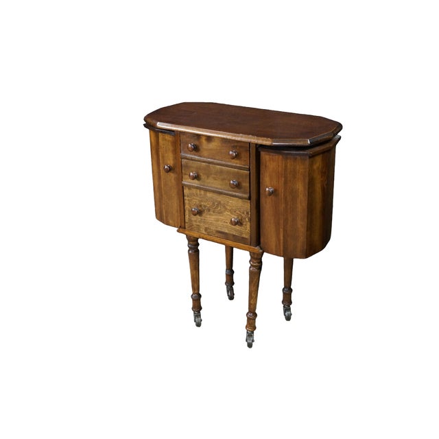 American Antique Martha Washington Walnut Spool Sewing Cabinet Chest Side Table Stand For Sale - Image 3 of 18