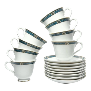 1990s Wedgwood “Kenyon” Set of 8 Porcelain Teacups & 8 Saucers