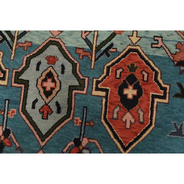 Blue Heriz Rug 5’11” X 8’11” Blue Wool Vintage Tribal Hand-Knotted Oriental Carpet For Sale - Image 8 of 14