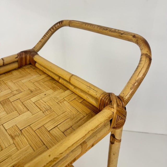Wood Mid-Century Modern Bamboo Serving Bar Cart, Italy, 1970s For Sale - Image 7 of 8