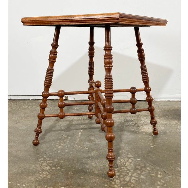 Late 19th Century Antique Ornate Oak Wood Stick and Ball Accent Table For Sale - Image 5 of 8