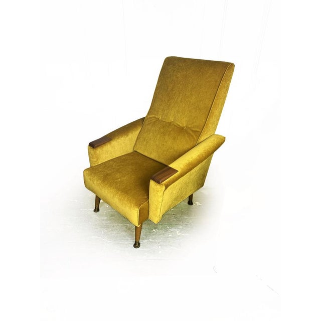 Goldenrod Mid-Century Modern Fireside Armchairs with Teak Wood Detailing, 1960s, Set of 2 For Sale - Image 8 of 11