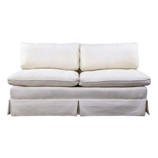 Late 20th Century MCM to Modern Slipper Style Loveseat or Armless Sofa Off White Textured Stripe Upholstery For Sale