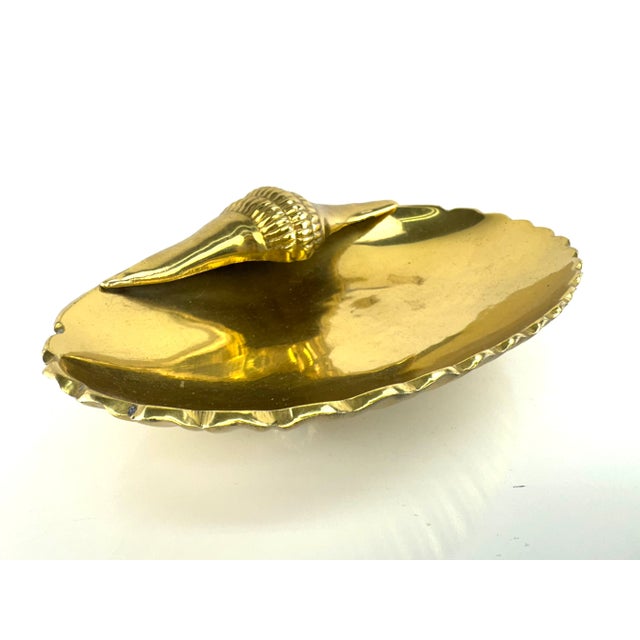 Brass Vintage Brass Seashell Trinket Dish With Conch Detail For Sale - Image 8 of 13