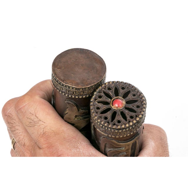 Vintage Tibetan Brass Sacred Scroll Case With Auspicious Buddhist Emblems For Sale - Image 4 of 6