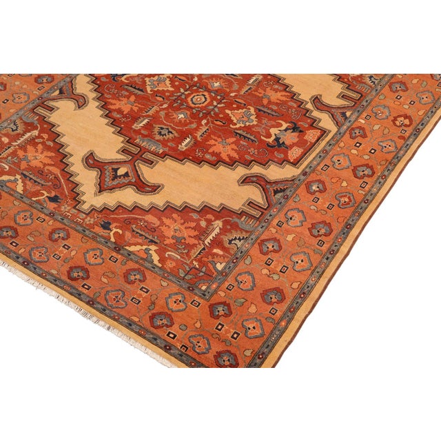 1980s 1980s Semi Antique Rustic Low Pile Tan/Orange Wool Rug For Sale - Image 4 of 10