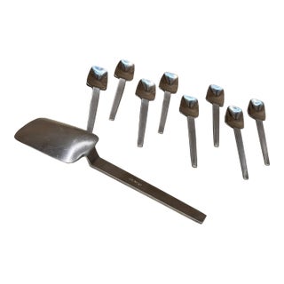 1960s Mid-Century Modern Arthur Salm Nerva Stainless Steel Ice Cream Server Flatware - Set of 9 For Sale