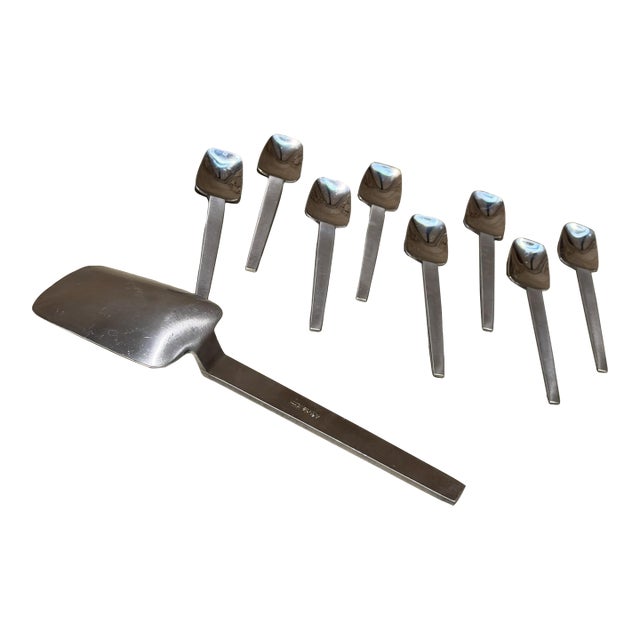 1960s Mid-Century Modern Arthur Salm Nerva Stainless Steel Ice Cream Server Flatware - Set of 9 For Sale