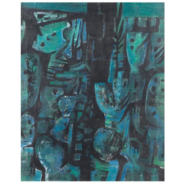 Yosl Bergner, Israeli Expressionist Oil Painting Yosl Bergner Modernist Abstract Composition, 1961 For Sale In Miami - Image 6 of 13