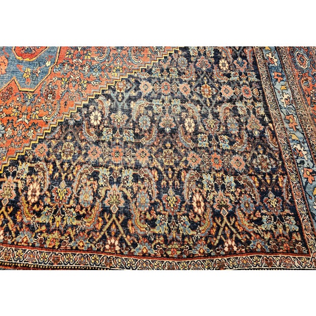 19th Century Oversized Persian Bidjar Rug, Hand-Knotted Wool, Geometric Herati Pattern, Red & Blue, 13x18 For Sale - Image 17 of 18