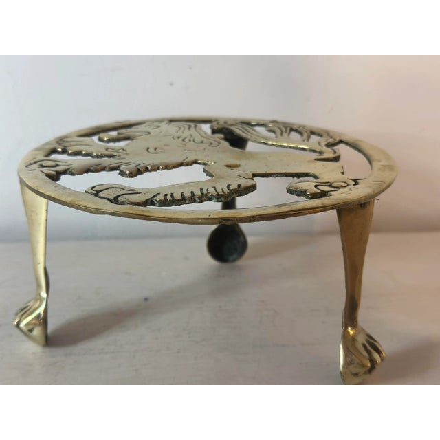 Vintage English Brass Lion Trivet For Sale - Image 9 of 9