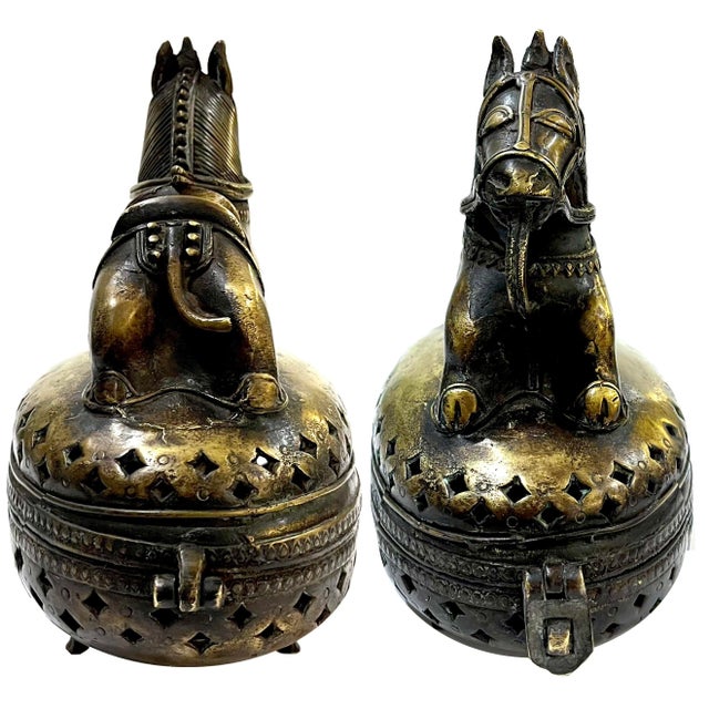 Metal Antique Asian Bronze Horse Censer/Storage Box For Sale - Image 7 of 11