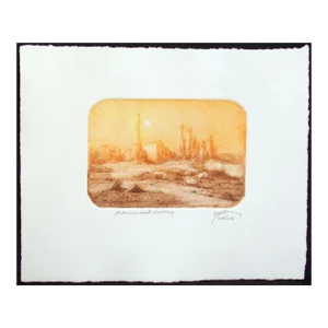 1980s Small Signed Numbered Western Art Etching "Monument Valley" by Roy Purcell