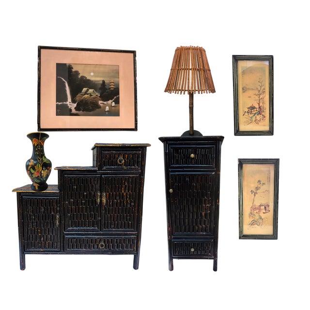 Pair of Mid-Century Antique Japanese Landscape Watercolors - Ebonized Bamboo Framed For Sale - Image 15 of 15