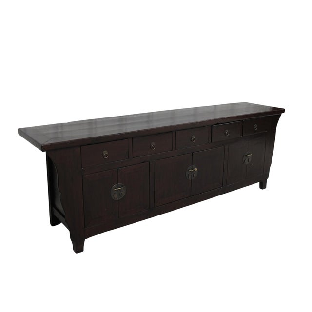 Mid 19th Century 93" Long Antique Chinese 5 Drawer Buffet Sideboard Cabinet For Sale - Image 5 of 11