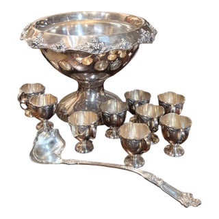 1950s Silver Plated Wallace Grapevine Punch Bowl Set - 11 Pieces For Sale
