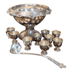 1950s Silver Plated Wallace Grapevine Punch Bowl Set - 11 Pieces