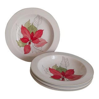 Vintage Poinsettia Soup or Pasta Bowls, Set of 4, Portugal For Sale
