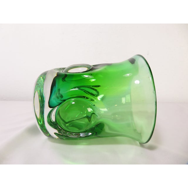 Mid Century Kosta Boda Signed Goran Warff Art Glass Green Pinched Bubble Vase For Sale - Image 9 of 18