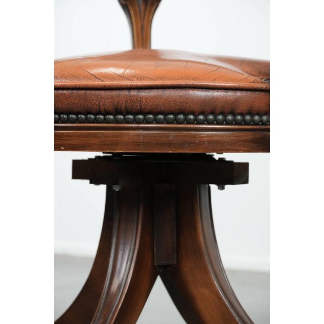 English Style Cowhide and Wood Chesterfield Office Chair with Decorative Nails For Sale - Image 12 of 17
