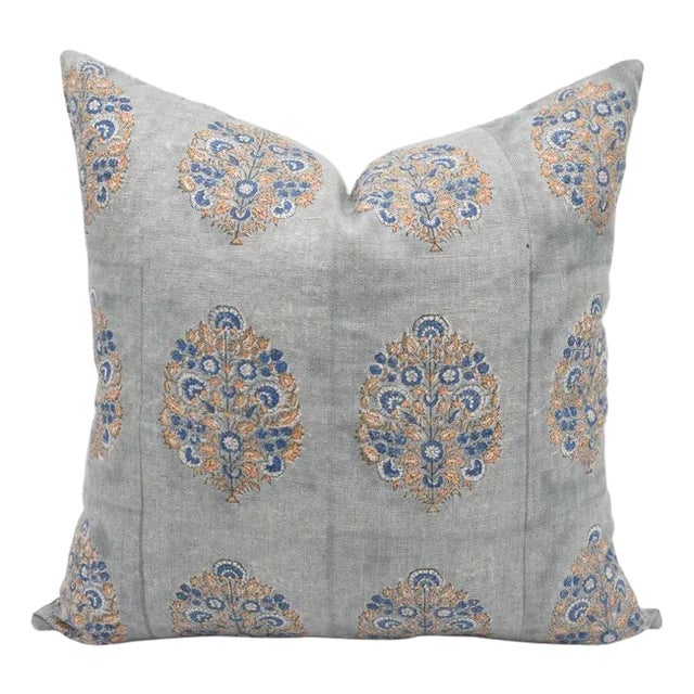 Fabdivine Rustic Block Print Pillow Cover 18x18 Inch Handmade Thick Linen - Guldasta For Sale