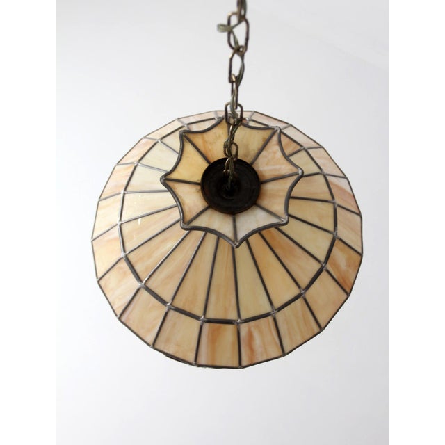 Vintage Tiffany Style Stained Glass Hanging Pendant Light For Sale - Image 12 of 18