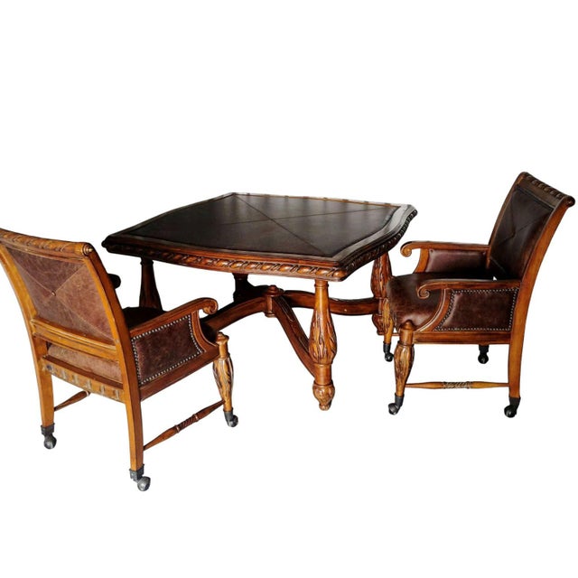 Wood Elevate Your Game Nights With This Timeless Game Table and Matching Leather Chairs For Sale - Image 7 of 12
